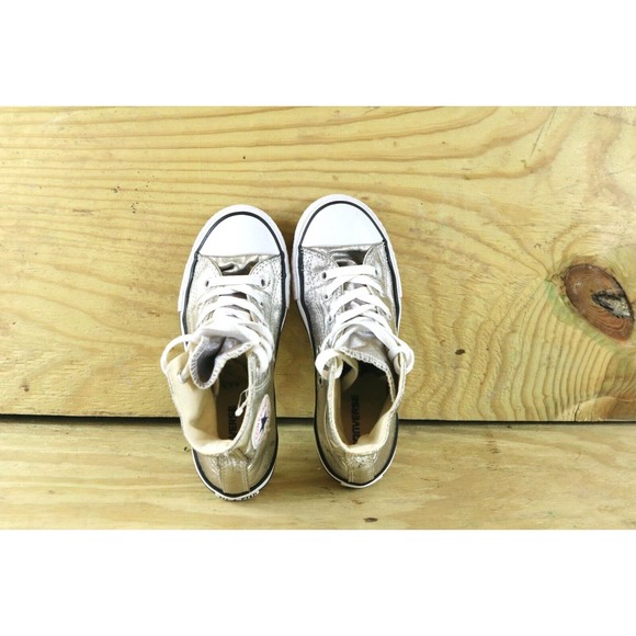 Converse All Stars Chuck Taylor Metallic Silver Youth Sz 2 Sneakers High Tops - Picture 5 of 9